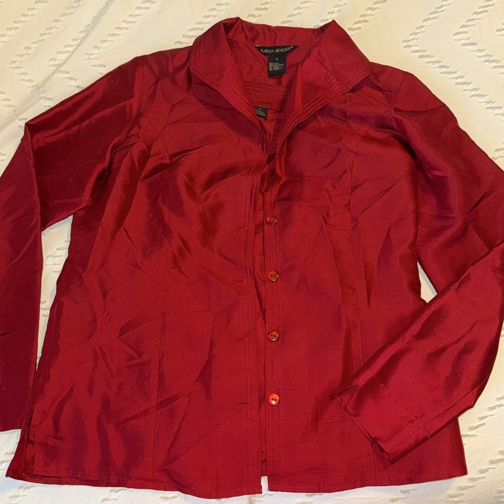 EUC Women's Karen Arnold Red Cami & Button up Cardigan Set 100% Silk S Holidays